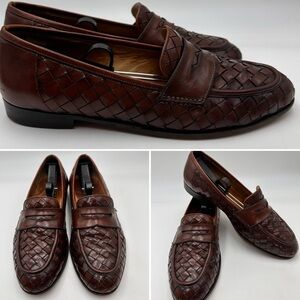 COLE HAAN VINTAGE BROWN WOVEN APRON TOE PENNY LOAFERS MENS 9.5 MADE ITALY BROWN